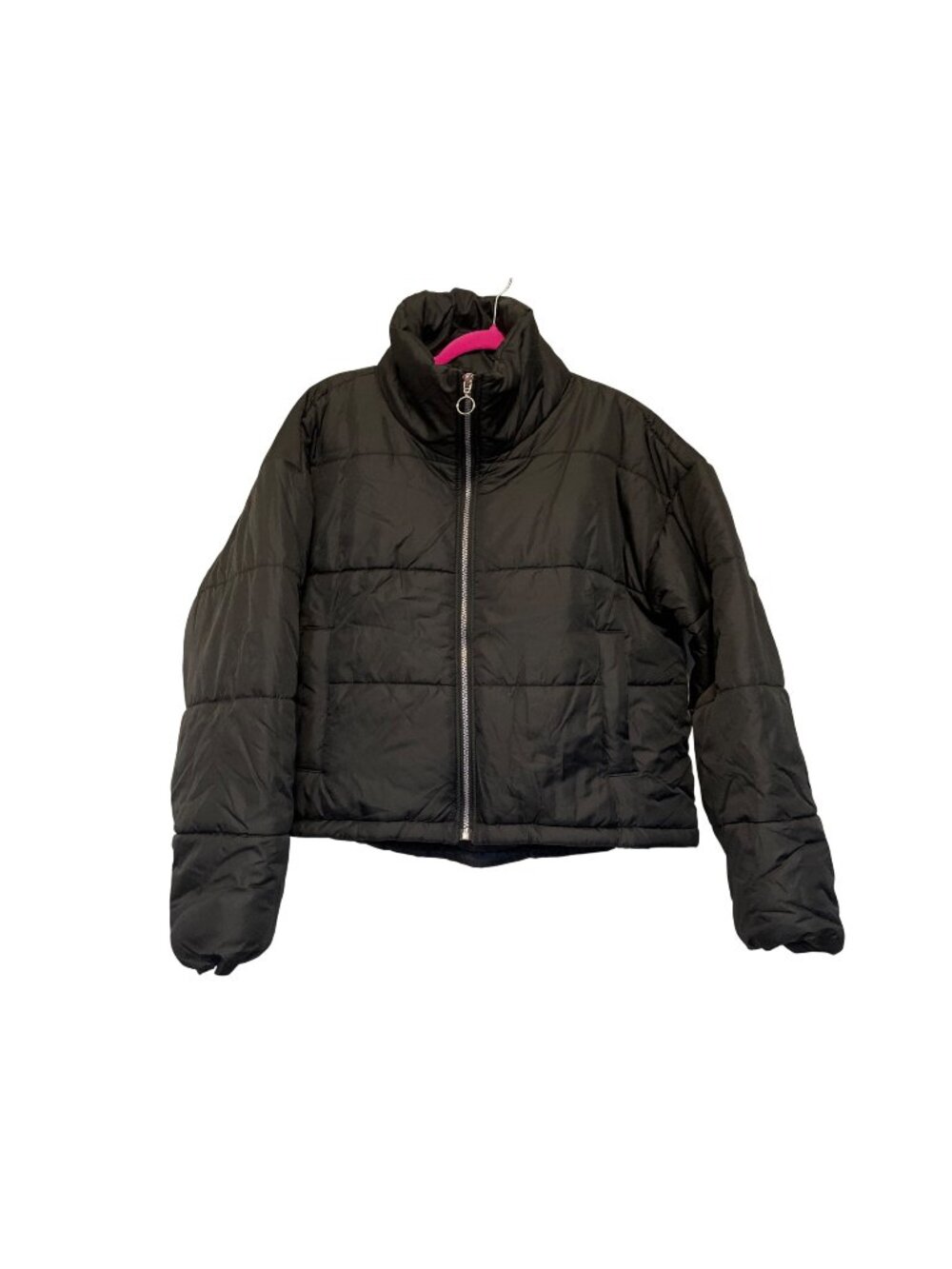 Celebrity Pink Womens Black Puffer Jacket L/XL With Zip Front & High Collar